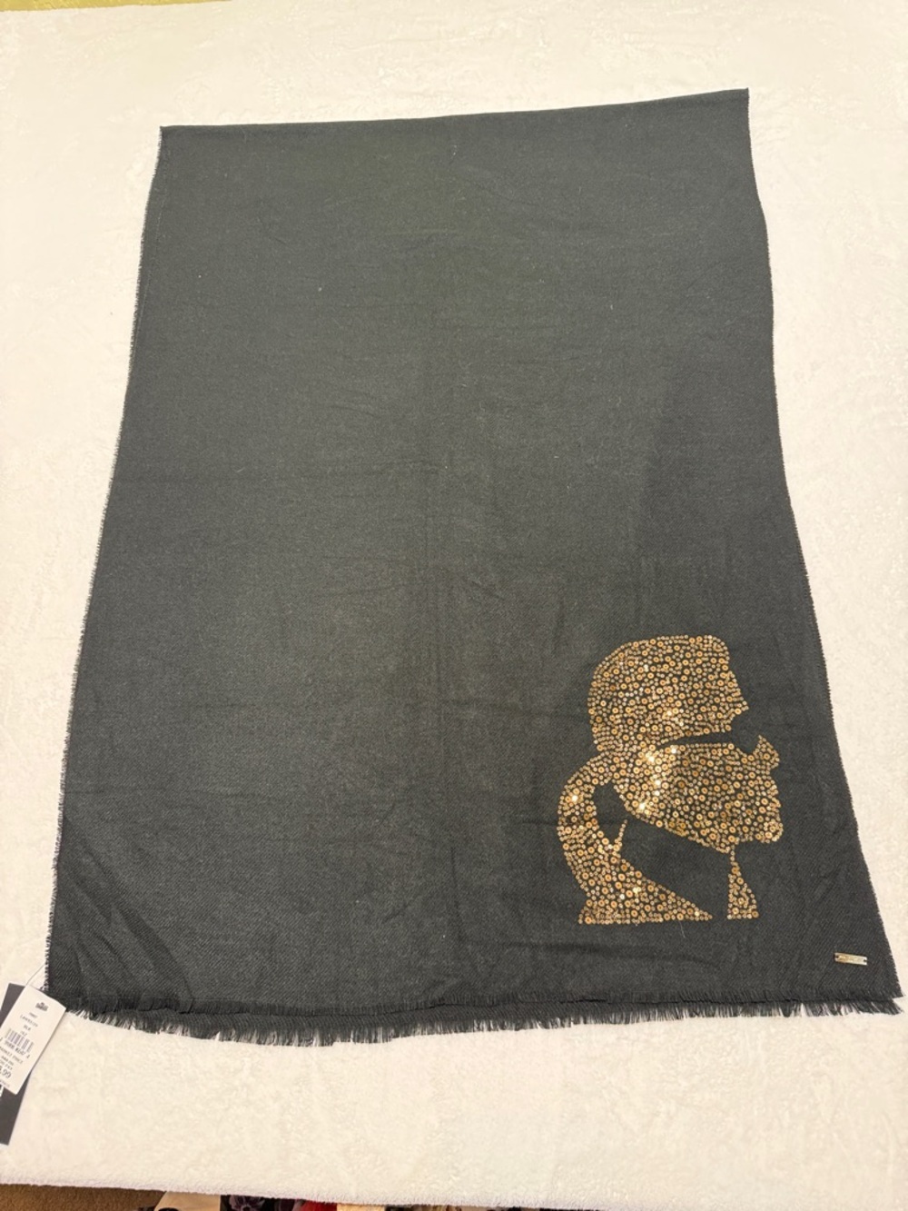 Karl Lagerfeld Black Scarf with Gold Sequin Karl Silhouette